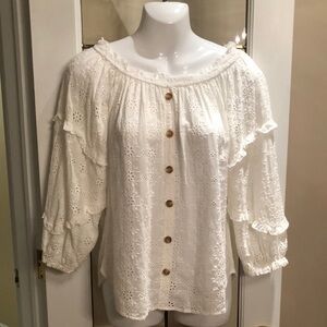 White Eyelet Button-Down Top